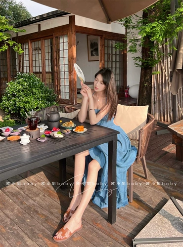 Летний жилет без рукавов, синий сексуальный ремень, весенняя длинная юбка, платье, европейский стиль, с открытой спиной