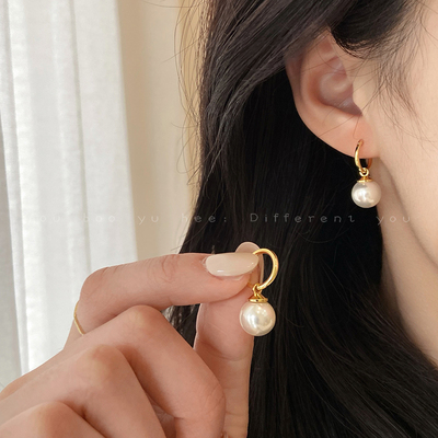 巴洛克珍珠吊坠耳扣女法式复古大气时尚高级耳环2024新款爆款耳饰