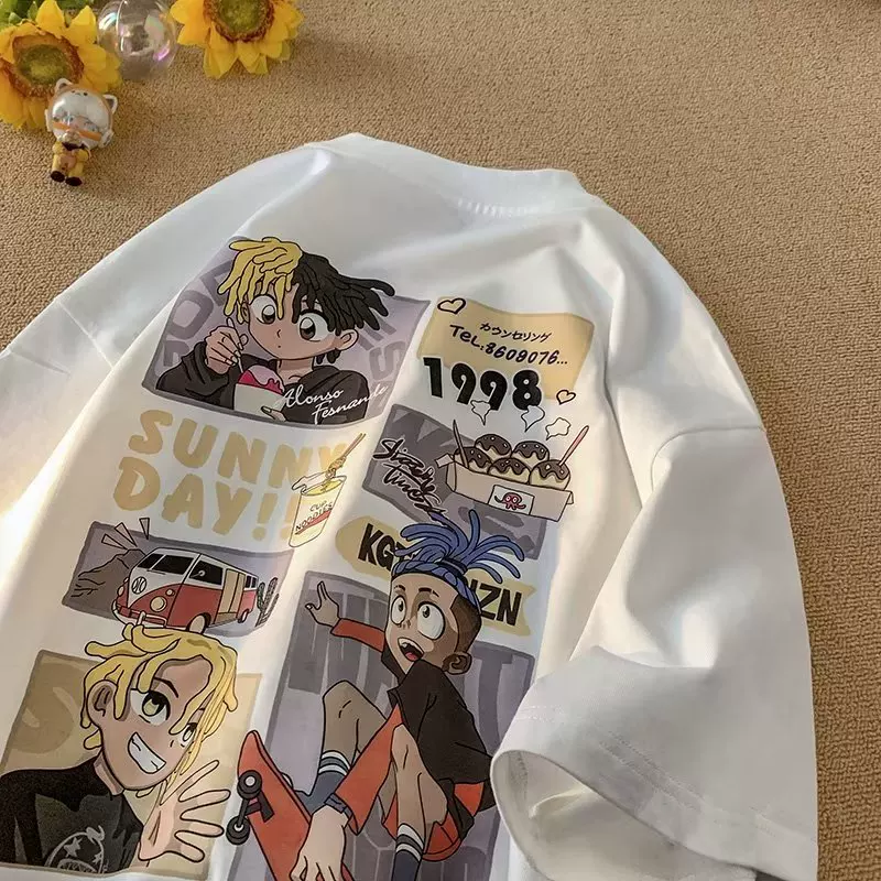 Хлопковая футболка с принтом мультфильм, летняя в тренде, свобоный крой