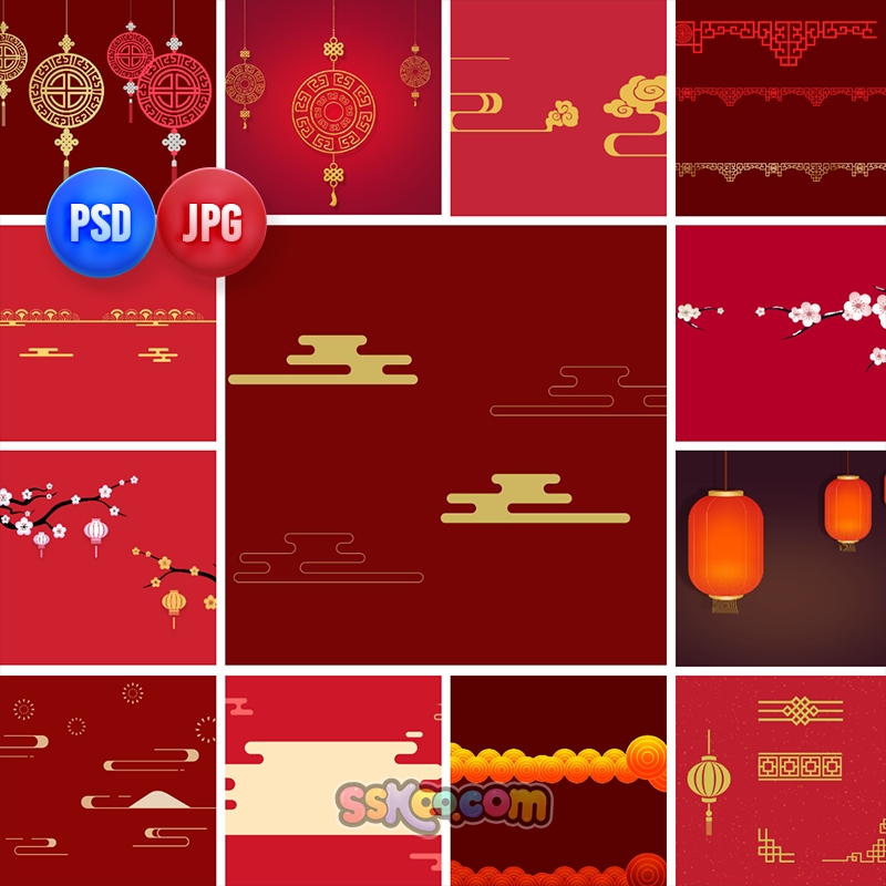 中国古典传统国潮无缝边框纹理印花花纹图案元素psd设计素材模板