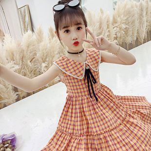女童连衣裙夏装洋气公主裙韩版格子气质仙女