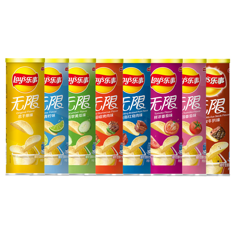 [24 Cans] Mixed Flavor 104GLay’s Lay's infinite Potato chips 104g Drum  Cucumber lime barbecue tomato braised pork in brown sauce Black pepper Steak Original taste