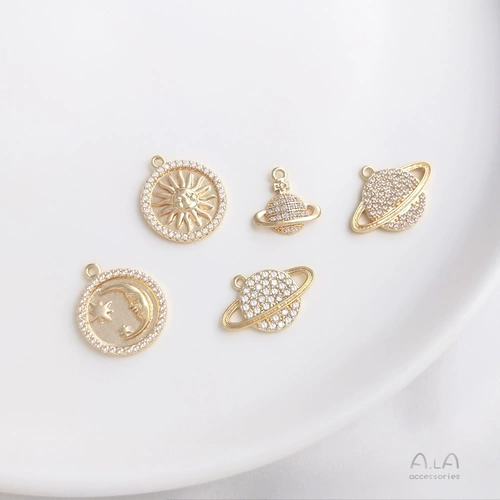 Цирконий, подвеска на солнечной энергии, ожерелье и серьги, микроинкрустация, 14 карат, золотой цвет