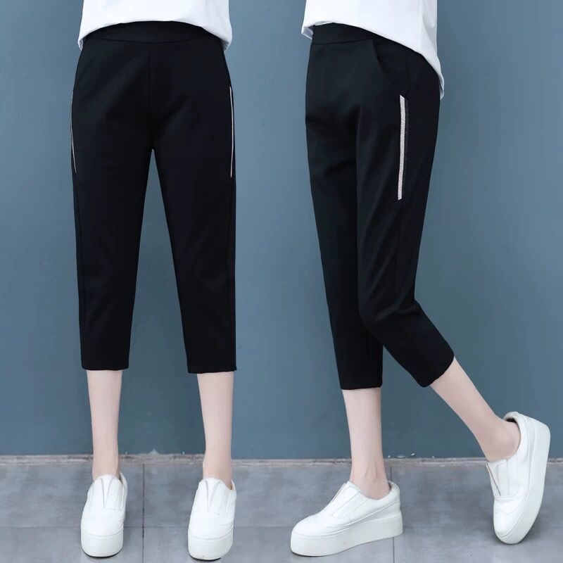 2020新款七分裤子女薄款韩版休闲短裤黑色大码舒适宽松显瘦运动裤