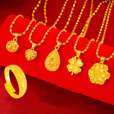 【专柜品质】经典香港百搭锁骨链沙金项链女礼物黄金色吊坠女时尚