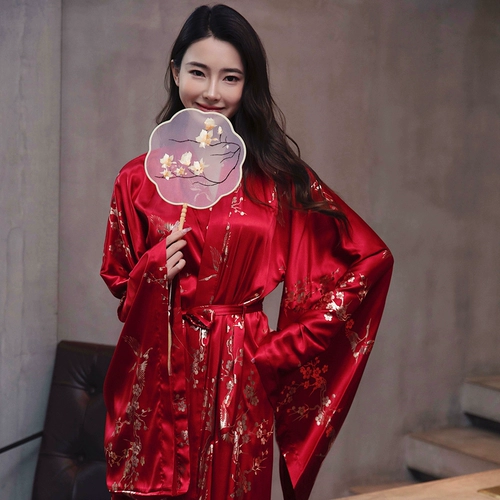 Шелковый банный халат для невесты, ретро пижама, китайский стиль, большой размер