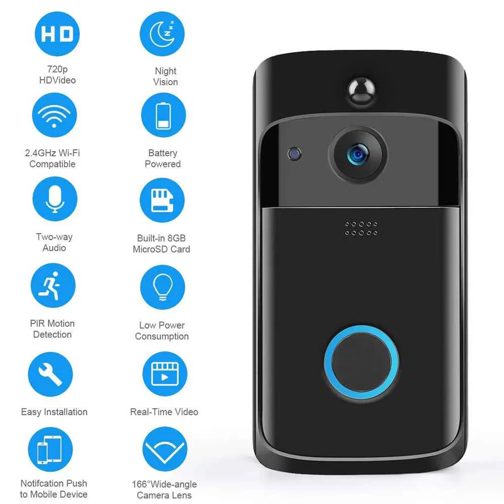 HD 720P SMART WIFI видеодомофон, интр-ком, видеодверной звонок, Ring Video Doorbell