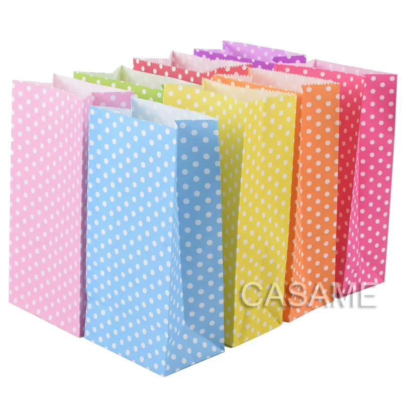 [50 pcs New high quality paper bag Stand up Colorful Polka Do]