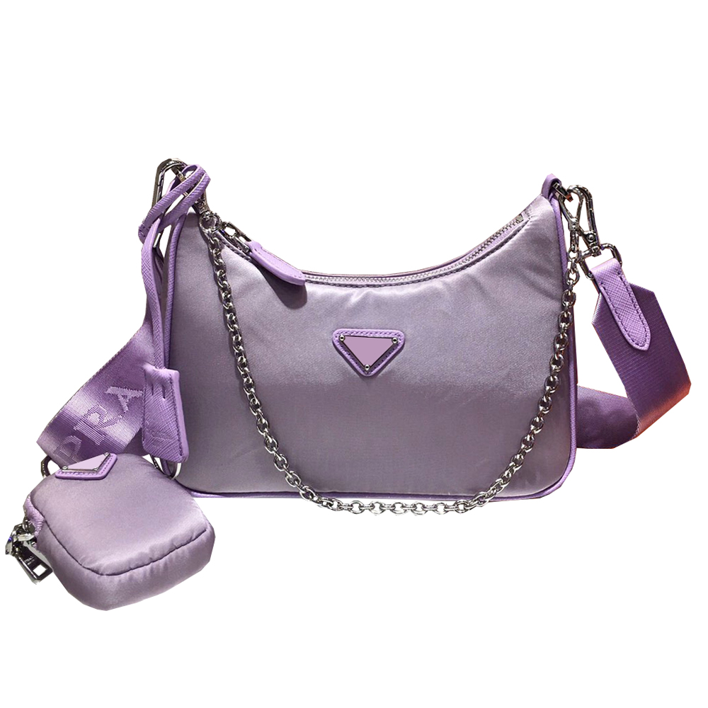 VioletHOBO Three in one medieval times Axillary bag Internet celebrity Nylon bag One shoulder Messenger chain crescent moon baguette  1BH204P