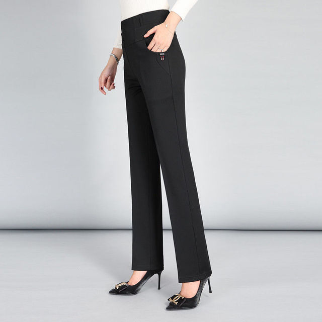 高腰弹力女裤直筒长裤黑色中老年休闲女裤