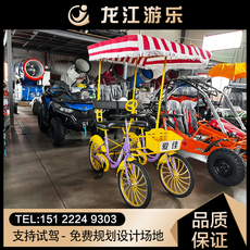 Двухместный / трехместный велосипед 新款四轮观光脚踏自行车景区租赁游览车两人亲子观光双排两人骑行