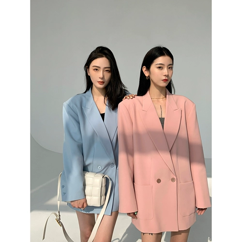 Весенний розовый дизайнерский пиджак классического кроя для отдыха, тренд сезона, оверсайз