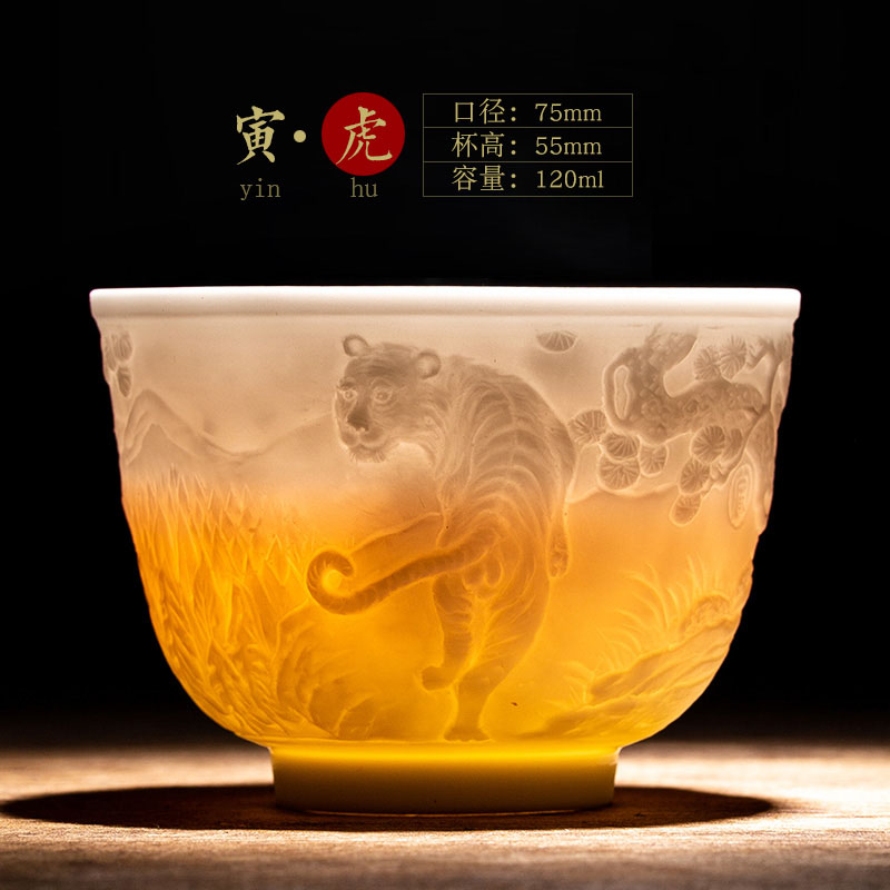 Zodiac Cup - TigerDiscipline Poetic philosophy high-end Zodiac cup Jingdezhen carving Jianzhan man teacup Master's Cup Kung Fu Tea Single cup Tea cup