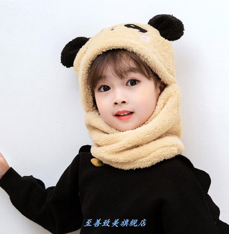 Khaki (Bear Ear)baby Hat and scarf girl Autumn and winter Neck cover fashion Conjoined body child Plush Windbreak children Hat 。