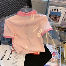 Рубашка поло Детская 女童polo领短袖t恤2023夏季新款中大童刺绣纯棉儿童网红上衣