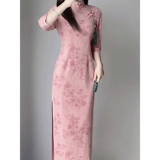 Демисезонное ретро ципао, длинное платье, 2023 года, светлый стиль