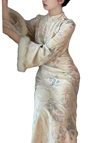 Бархатное утепленное ципао, платье, увеличенная толщина, китайский стиль, коллекция 2023