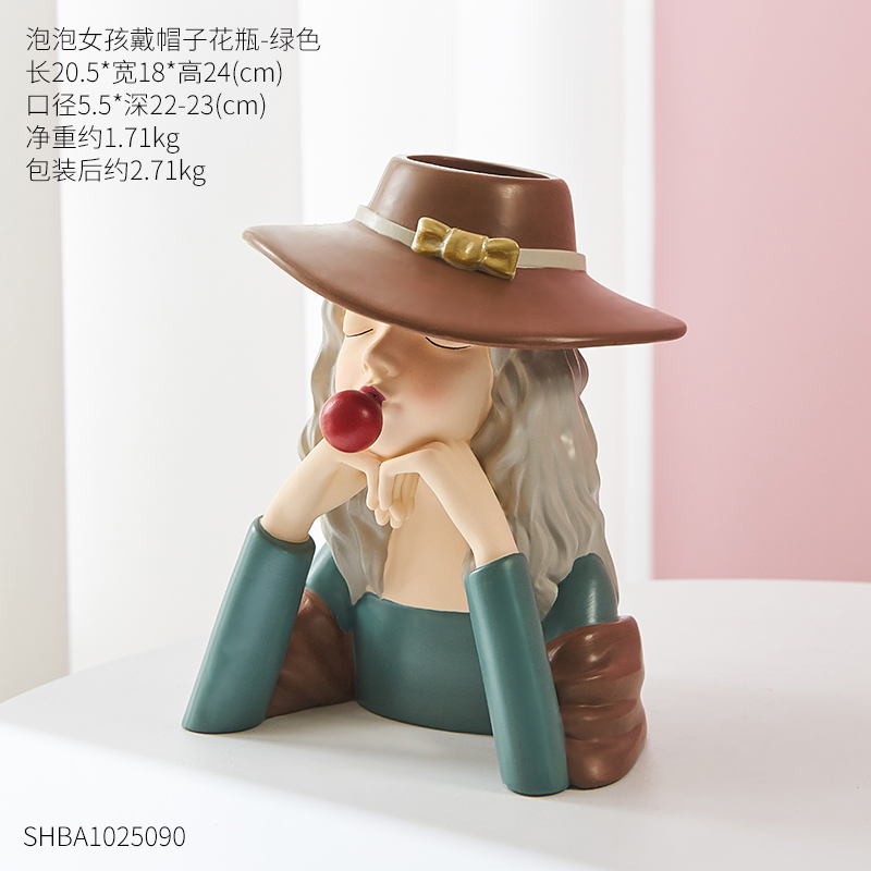 Bubble Girl Hat Vase - Greenoriginality Home Furnishing give girl student Of marry gift Light luxury Bubbles Zanthoxylum girl Porch TV cabinet ornament Ornaments