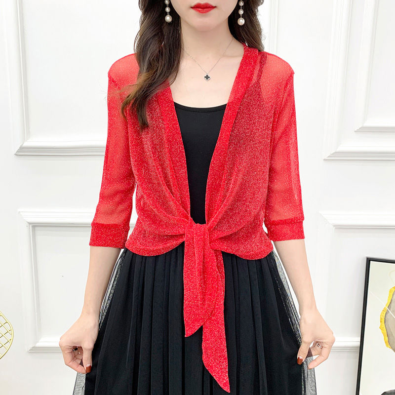 Silver Silk Redsummer Shawl loose coat female Cardigan Netting have cash less than that is registered in the accounts Outside Big size Lace waistcoat Foreign style Sunscreen female Ice silk