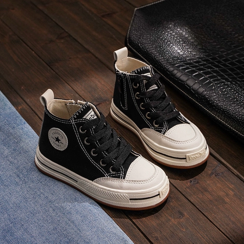 Детские тканевые высокие конверсы для мальчиков, нескользящие кроссовки с молнией, осенние, тренд сезона