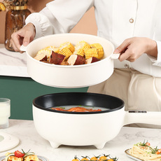 Кухонная бытовая техника 电炒锅家用一体式炒菜锅带蒸笼大容量多功能电煮锅不粘锅小白锅