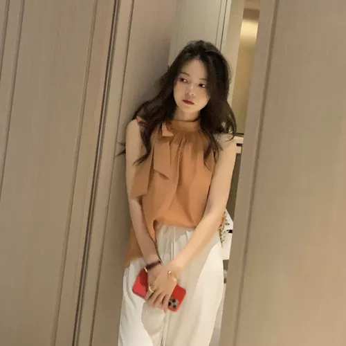 Майка топ без рукавов, шифоновая небольшая дизайнерская рубашка, коллекция 2022, изысканный стиль, французский стиль