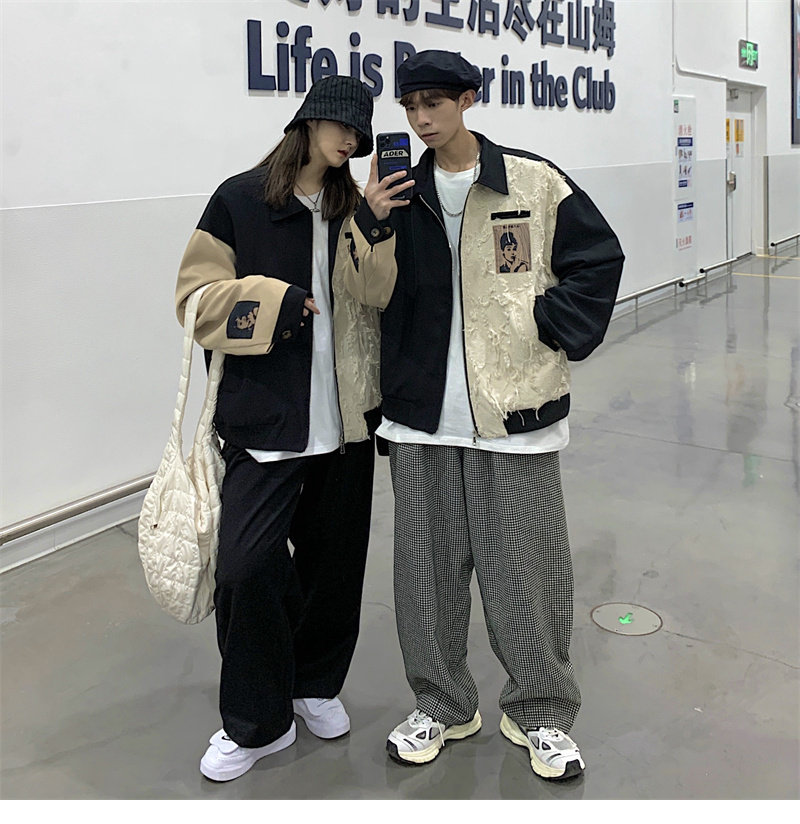 Patchwork baseball jacket jacket for men on Instagram, loose and versatile, high street design sense, niche and cool couple jacket Application Scenario