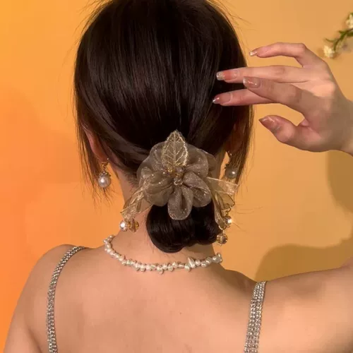 Ткань, изысканный элегантный аксессуар для волос, легкий роскошный стиль, в цветочек, изысканный стиль