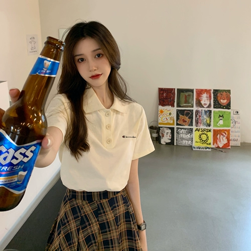 Летняя футболка с коротким рукавом для школьников, воротник поло, в западном стиле, свободный крой