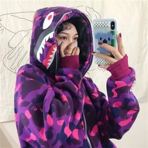 Худи женское shark камуфляж, свободный на молнии с капюшоном «акула»