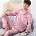 Mùa hè lụa nam dài tay quần pyjama thiết lập phần mỏng kích thước lớn trung niên mùa xuân và mùa thu băng lụa dịch vụ nhà lỏng lẻo - Bộ Pajama
