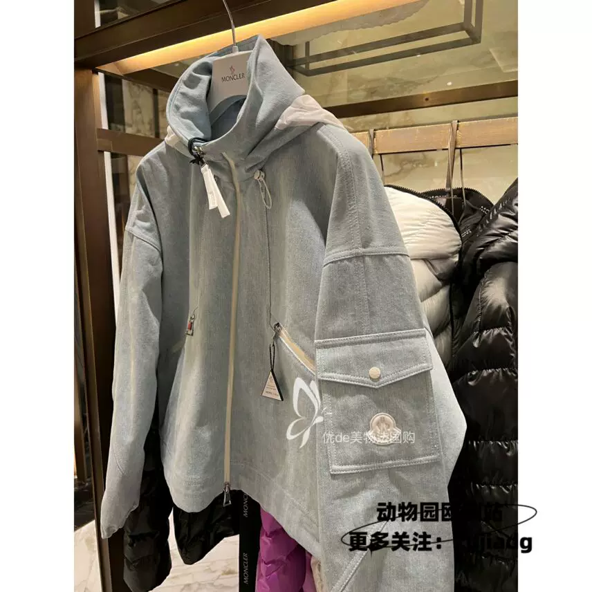 Пальто-тренч с капюшоном из денима короткое весна-лето Moncler/Monter Ms. SEVERAU