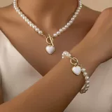 2 Pcs Immitation Pearl Necklace Bracelet Jewelry Set Elegant