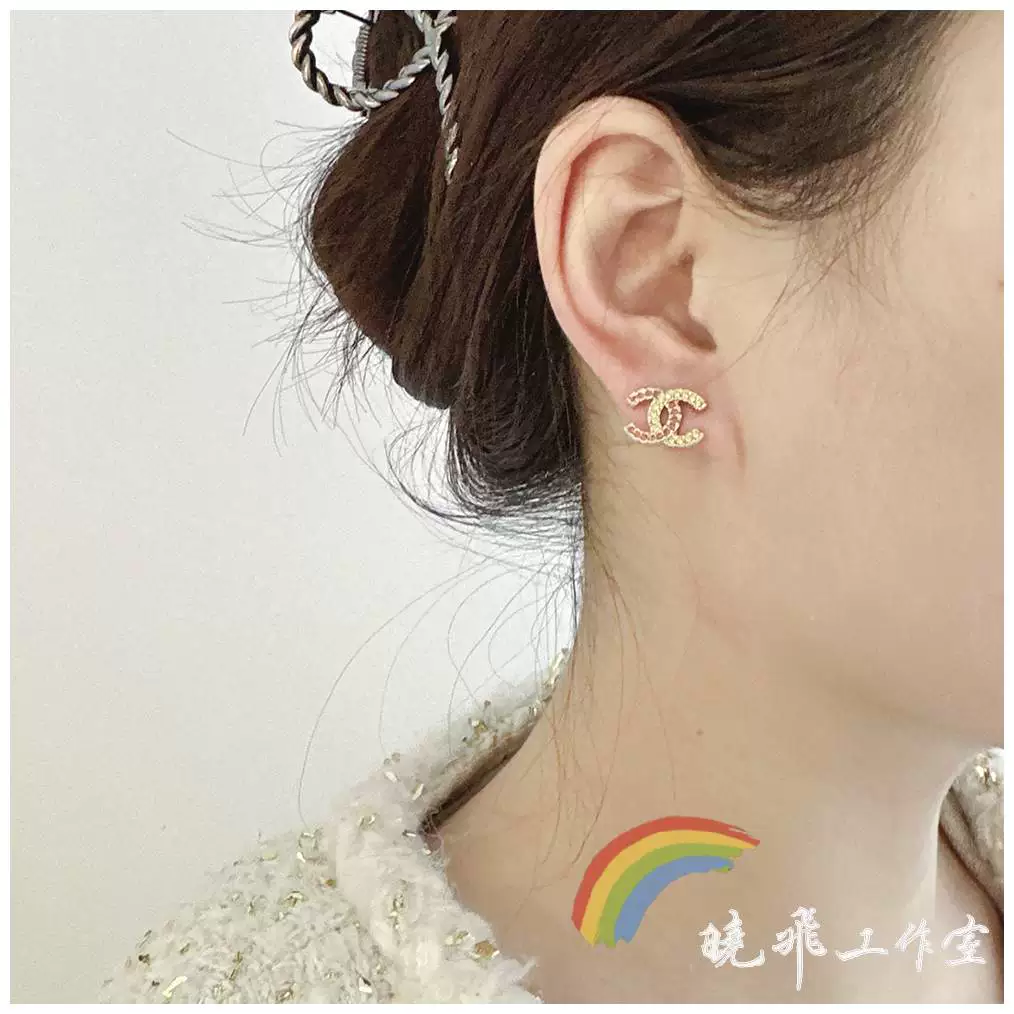 Серьги с настоящей CHANEL 23C, новые золотые синие и розовые стежки, бриллиантовые двойные буквы C