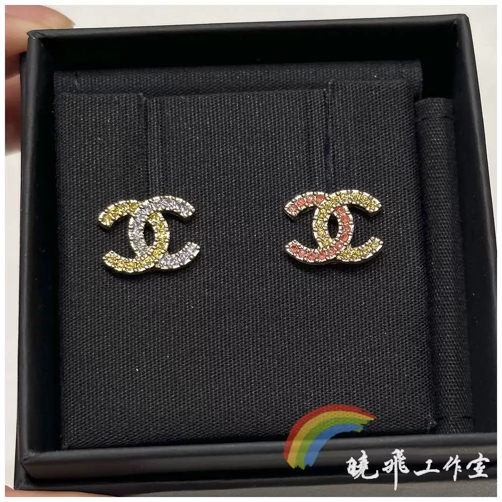 Серьги с настоящей CHANEL 23C, новые золотые синие и розовые стежки, бриллиантовые двойные буквы C