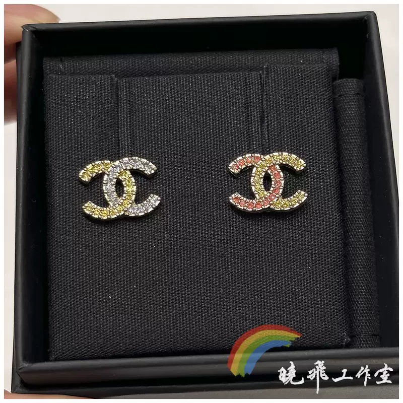 Серьги с настоящей CHANEL 23C, новые золотые синие и розовые стежки, бриллиантовые двойные буквы C