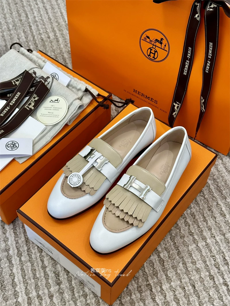 Франция к Гермес Hermes Paris Paris Love Shoes H буквы козья кожа однотонная обувь женская