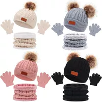 3Pcs Winter Baby Hat Scarf Gloves Set Solid Color Toddler Bo