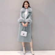 2018 mùa thu và mùa đông Hàn Quốc phiên bản mới của áo len dày nữ phần dài trên đầu gối khe khí kích thước lớn áo len