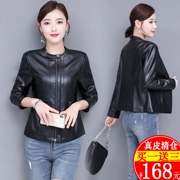 Xuân-Hè 2019 mới Hained leather nữ ngắn phần cổ áo mỏng Phiên bản Hàn Quốc của áo khoác da xe máy Áo khoác da nhỏ - Quần áo da