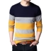 Thời trang nam cổ tròn sọc áo len áo len mới dài tay T-Shirt nam mùa thu kích thước lớn bộ đáy áo