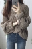 Hàn quốc phiên bản của ulzzang nửa cao cổ áo twist lỏng hoang dã mỏng trùm đầu bat tay áo len dày dày áo len áo cardigan nữ mỏng Áo len