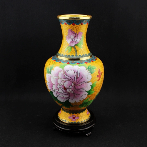 10 -дюймовая подлинная старая пекинская джингтай синее украшение цветочной бутылки Характерная мастерство медная шина шелковая эмаль