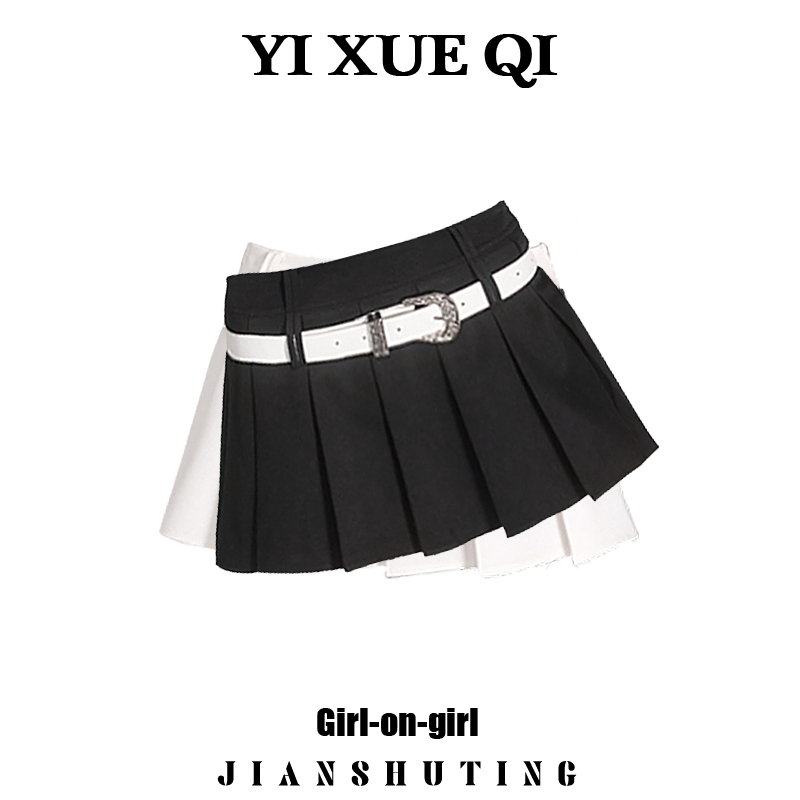 YIXUEQI American JK New Black and White Pleated Skirt Women's Spring and Summer Hot Girl A- line Low Waist Ballet Skirt