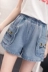 XL của phụ nữ thêu denim quần short nữ 2018 mùa hè nạp chất béo mm200 kg đàn hồi eo lỏng quần chân rộng thủy triều Quần jean