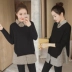 Áo sơ mi dài tay phụ nữ lỏng phần dài Hàn Quốc phiên bản 2018 mùa xuân chất béo mm kích thước lớn phụ nữ giả hai mảnh áo len hàng đầu