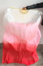 Аксессуары для танца живота 支持定做真丝扇子肚皮舞双扇彩色长绸扇加长真丝长扇子七彩跳舞扇