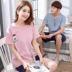 Couple sọc đồ ngủ nam đồ ngủ của phụ nữ mùa hè cotton ngắn tay quần short dễ thương cartoon girl dịch vụ nhà phù hợp với những bộ jumpsuit đẹp nhất Cặp đôi