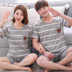 Couple sọc đồ ngủ nam đồ ngủ của phụ nữ mùa hè cotton ngắn tay quần short dễ thương cartoon girl dịch vụ nhà phù hợp với những bộ jumpsuit đẹp nhất Cặp đôi