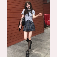 Летний комплект, студенческая юбка в складку, в британском стиле, в корейском стиле, короткий рукав, подходит для подростков